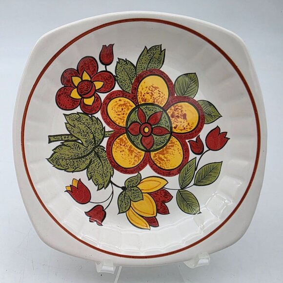 Palissy Other - 1970s Palissy Floral Ceramic Trinket Plate Dish Vintage 5" Yellow Red Green